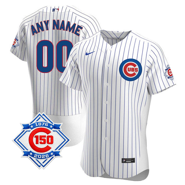 Chicago Cubs Customized Nike Coolbase Authenitc Home 150th Anniversary Patch Jersey with Authentic Lettering