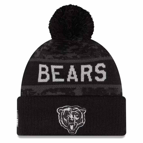 Chicago Bears New Era 2026 Salute To Service Black Camo Pom Knit Beanie