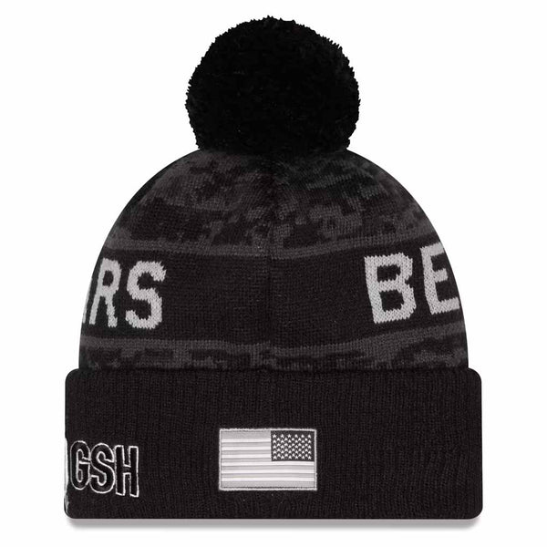 Chicago Bears New Era 2026 Salute To Service Black Camo Pom Knit Beanie