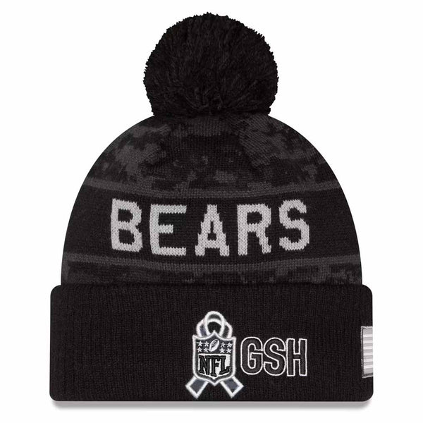 Chicago Bears New Era 2026 Salute To Service Black Camo Pom Knit Beanie