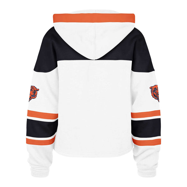 Chicago Bears 47 Brand Women's White Wash Cut Through Cropped Lacer Hooded Sweatshirt
