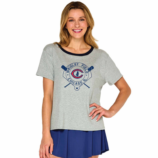 Chicago Cubs Soft As A Grape Women's Grey 2x1 Rib Color Block T Shirt