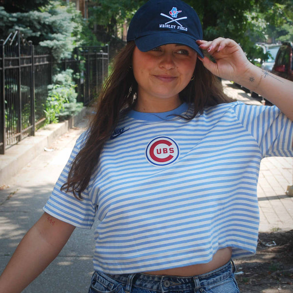 Chicago Cubs Nike Women's Cooperstown Striped Logo Crop T Shirt