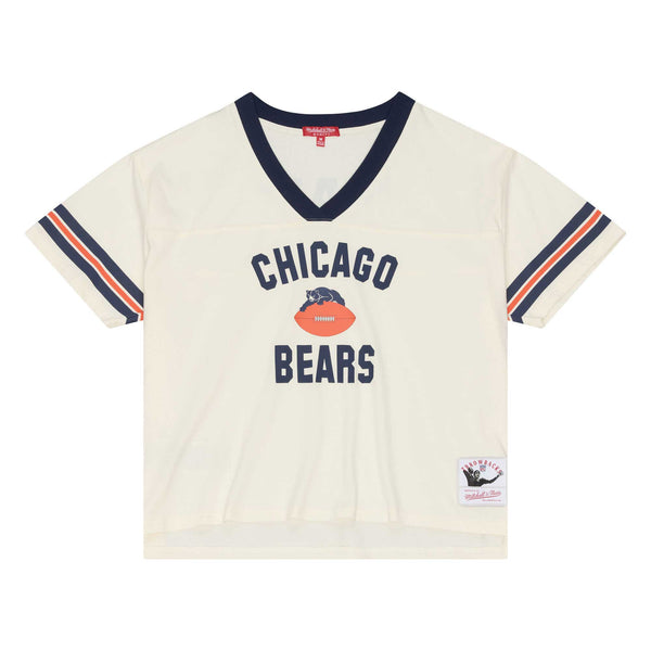 Chicago Bears Mitchell And Ness Women's Retro Roots Boxy Yoke Cream Crop Top Tee Shirt