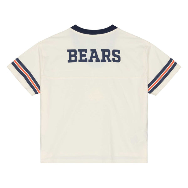 Chicago Bears Mitchell And Ness Women's Retro Roots Boxy Yoke Cream Crop Top Tee Shirt