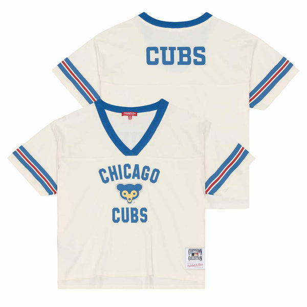 Chicago Cubs Mitchell And Ness Women's Retro Roots Boxy Yoke Crop Top Tee Shirt