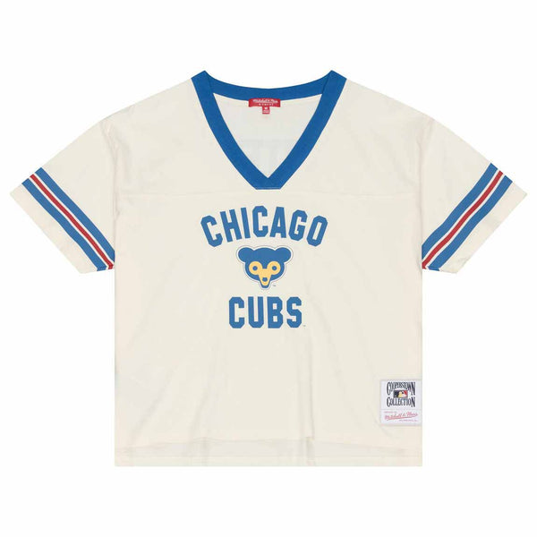 Chicago Cubs Mitchell And Ness Women's Retro Roots Boxy Yoke Crop Top Tee Shirt