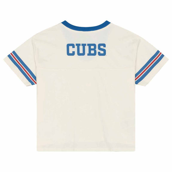 Chicago Cubs Mitchell And Ness Women's Retro Roots Boxy Yoke Crop Top Tee Shirt
