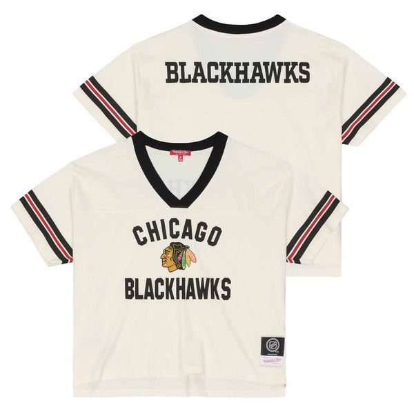 Chicago Blackhawks Mitchell And Ness Womens Retro Roots Boxy Yoke Crop Top Tee Shirt
