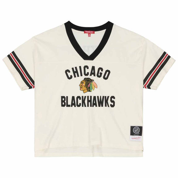 Chicago Blackhawks Mitchell And Ness Womens Retro Roots Boxy Yoke Crop Top Tee Shirt