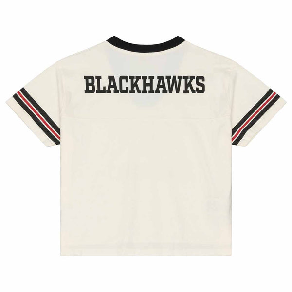 Chicago Blackhawks Mitchell And Ness Womens Retro Roots Boxy Yoke Crop Top Tee Shirt