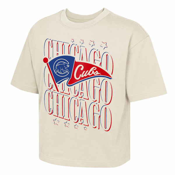 Chicago Cubs Youth Girls Team Flag Boxy Short Sleeve T Shirt