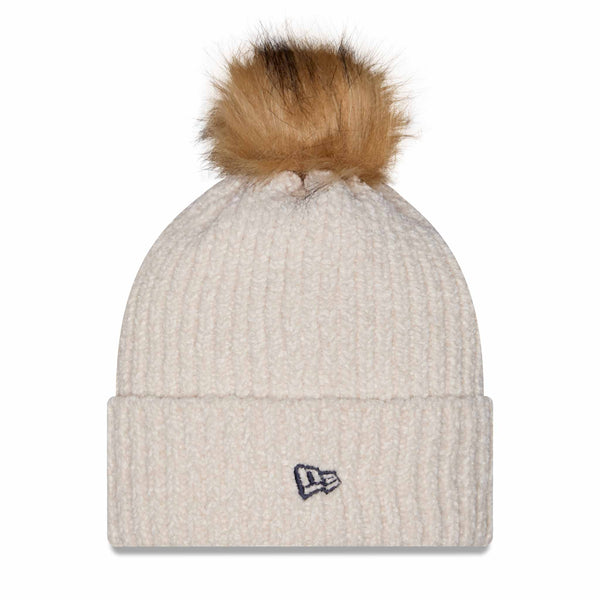 Chicago Bears New Era Primary Logo Striped Cream Knit Pom Hat