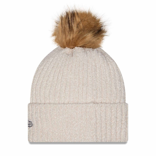 Chicago Bears New Era Primary Logo Striped Cream Knit Pom Hat