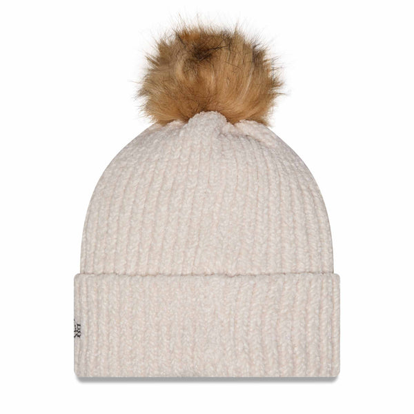 Chicago Blackhawks New Era Women's Primary Logo Striped Cream Knit Pom Hat
