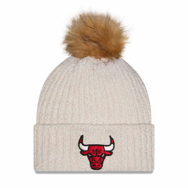 Chicago Bulls New Era Primary Logo Striped Cream Knit Pom Hat