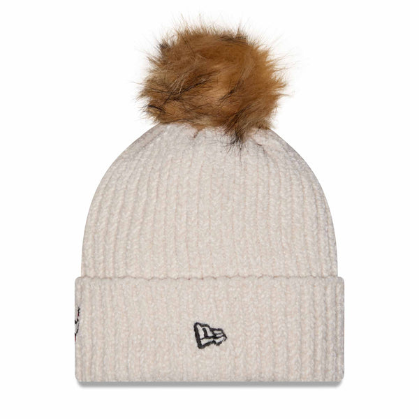 Chicago Bulls New Era Primary Logo Striped Cream Knit Pom Hat