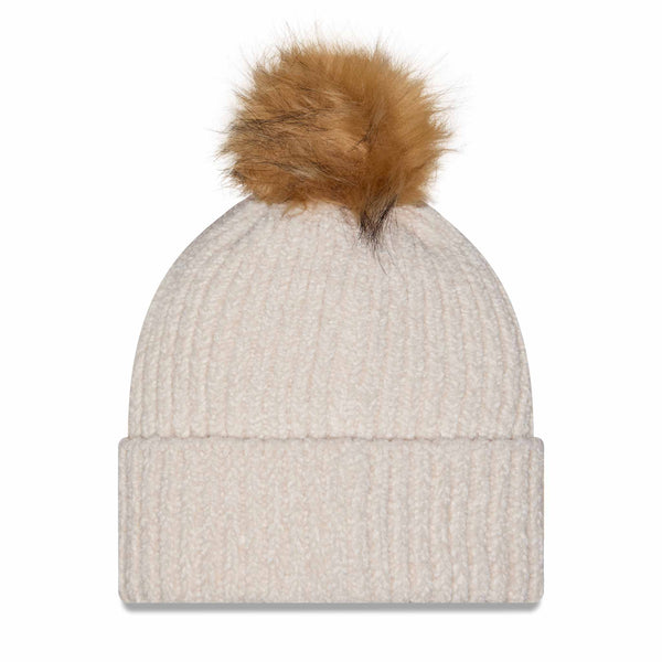 Chicago Bulls New Era Primary Logo Striped Cream Knit Pom Hat