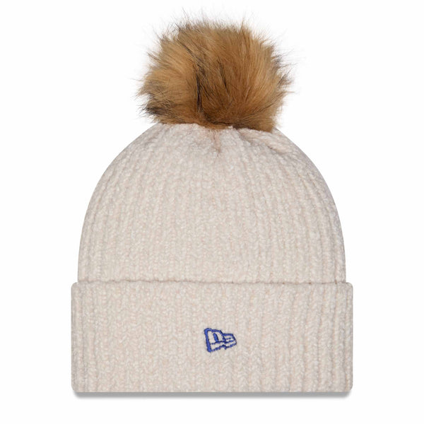 Chicago Cubs New Era Primary Logo Striped Cream Knit Pom Hat