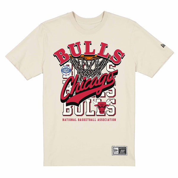 Chicago Bulls New Era Throwback Cream Overlap Short Sleeve Tee Shirt