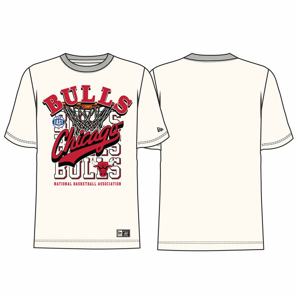 Chicago Bulls New Era Throwback Cream Overlap Short Sleeve Tee Shirt
