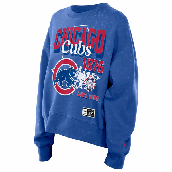 Chicago Cubs New Era Women's Retro Script Distressed Bullseye Crewneck Sweatshirt