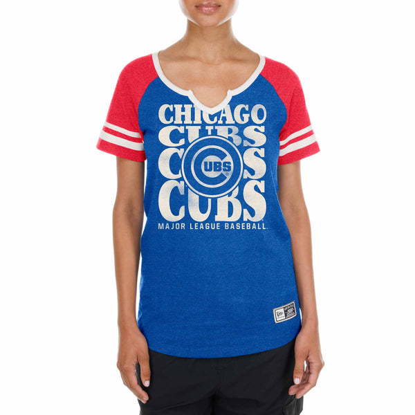 Chicago Cubs New Era Women's Raglan Walking Bear Short Sleeve Tee Shirt
