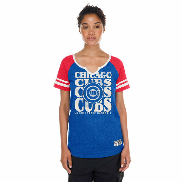 Chicago Cubs New Era Women's Raglan Walking Bear Short Sleeve Tee Shirt
