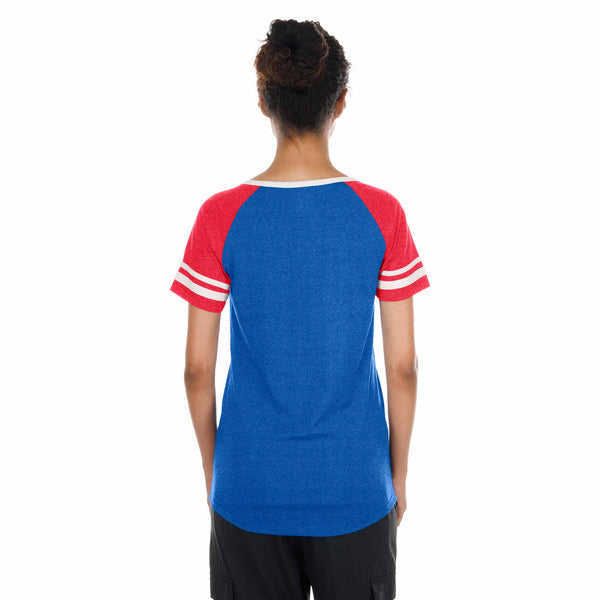 Chicago Cubs New Era Women's Raglan Walking Bear Short Sleeve Tee Shirt