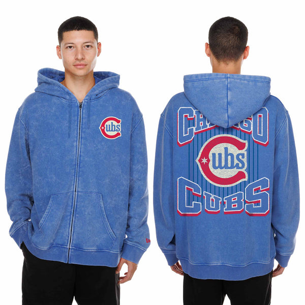Chicago Cubs New Era Distressed Alternate Full Zip Hooded Sweatshirt