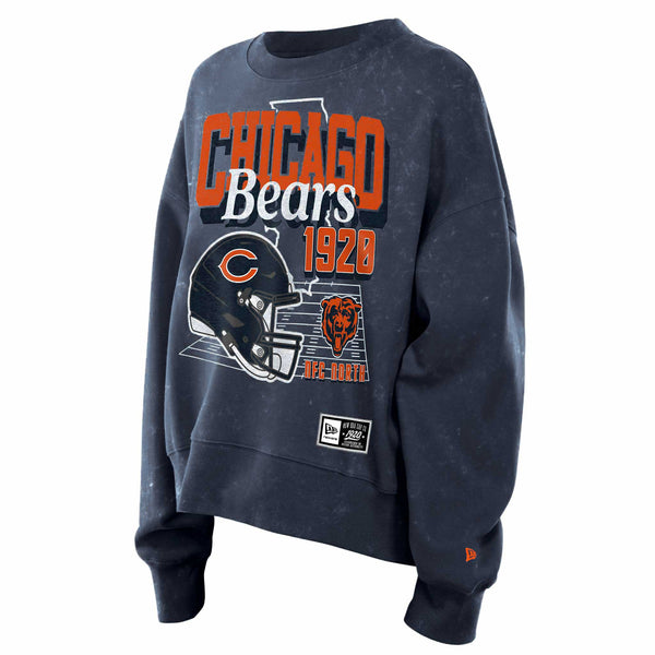 Chicago Bears New Era Women's Distressed Retro Multi Logo Crewneck Sweatshirt