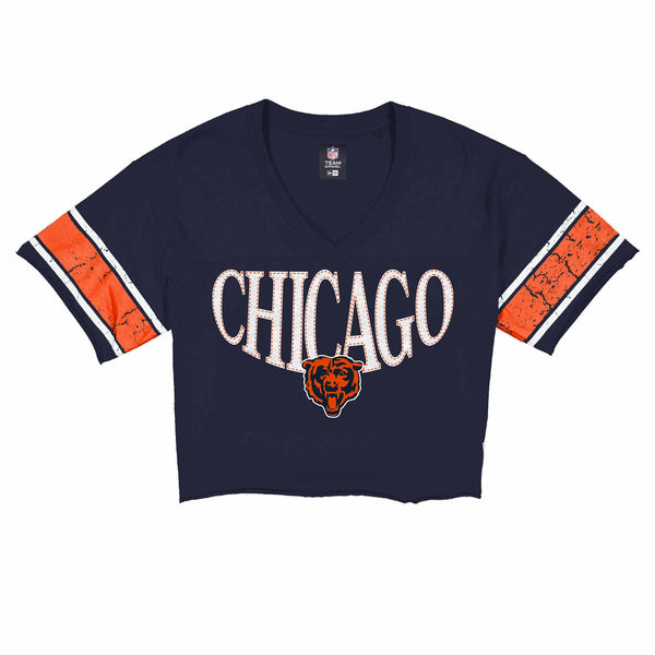 Chicago Bears New Era Women's Stretch Script Boxy Crop Top Tee Shirt