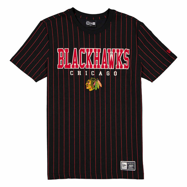 Chicago Blackhawks New Era Retro Black Pinstripe Short Sleeve Tee Shirt