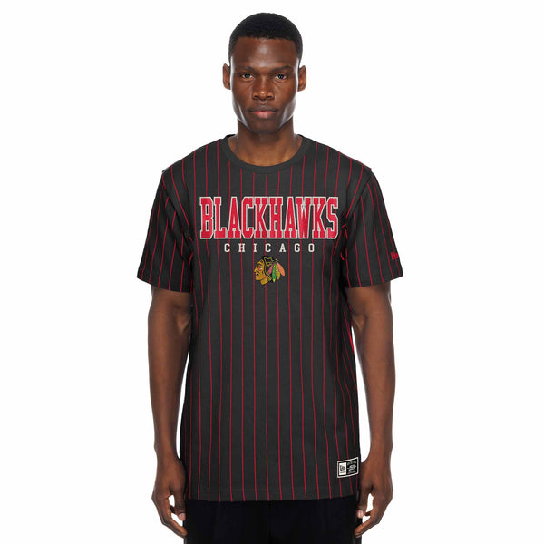 Chicago Blackhawks New Era Retro Black Pinstripe Short Sleeve Tee Shirt