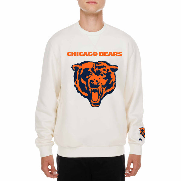 Chicago Bears New Era Cream Primary Logo Chest And Sleeve Crewneck Sweatshirt
