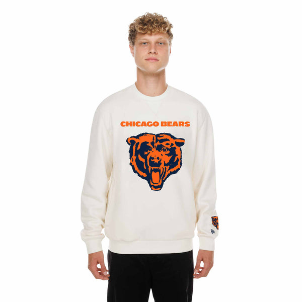 Chicago Bears New Era Cream Primary Logo Chest And Sleeve Crewneck Sweatshirt