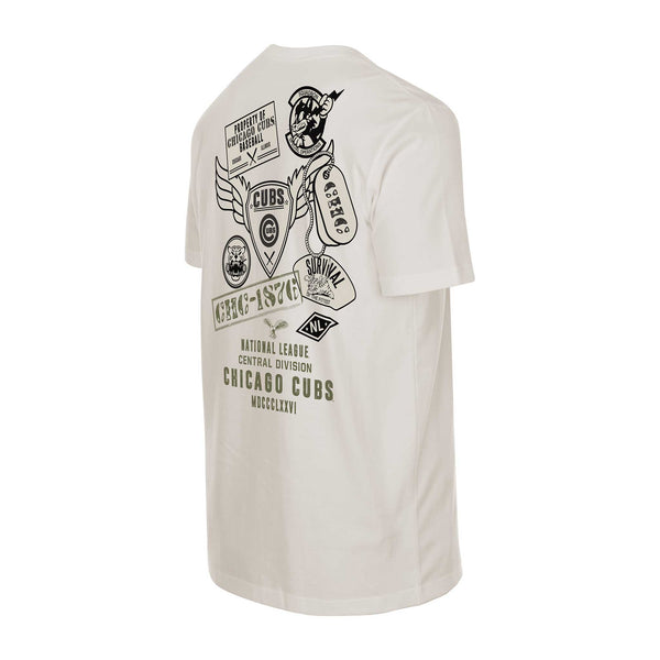 Chicago Cubs New Era Rusted Gold and Black Bullseye Back Print Short Sleeve Tee Shirt
