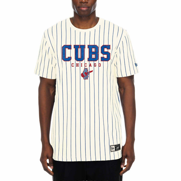 Chicago Cubs New Era Rock Bear Cream Pinstripe Short Sleeve T Shirt