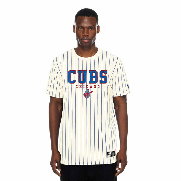 Chicago Cubs New Era Rock Bear Cream Pinstripe Short Sleeve T Shirt