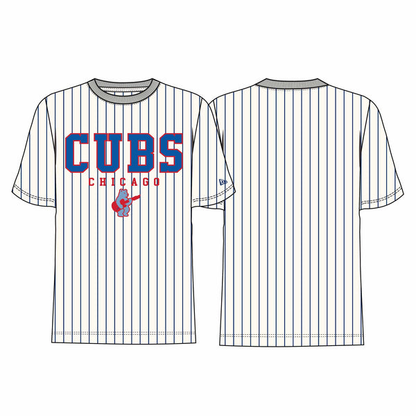 Chicago Cubs New Era Rock Bear Cream Pinstripe Short Sleeve T Shirt