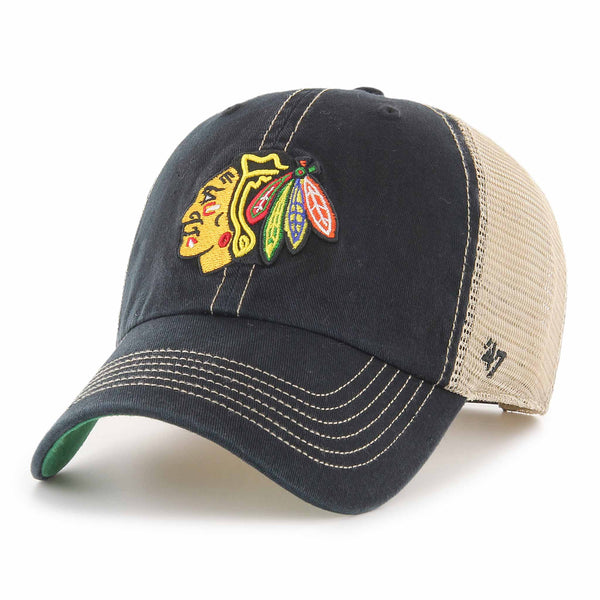 Chicago Blackhawks 47 Brand Black Trawler Clean Up Trucker Cap