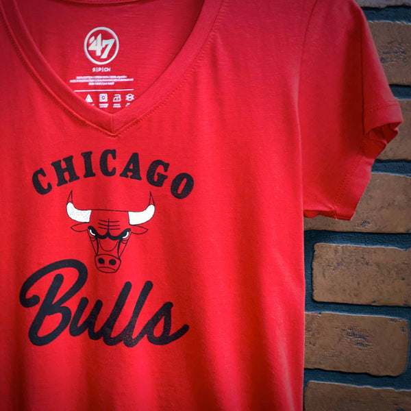Chicago Bulls Women's Red Script V-Neck T-Shirt
