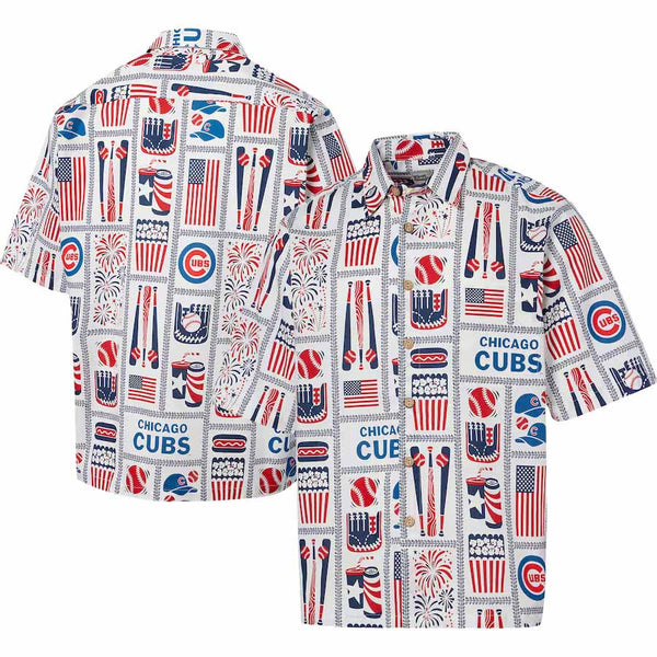 chicago cubs dress shirt mens Reyn Spooner Short Sleeve NAVY Cooperstown Button Down checkered pattern Chicago Cubs Men's Royal Scenic