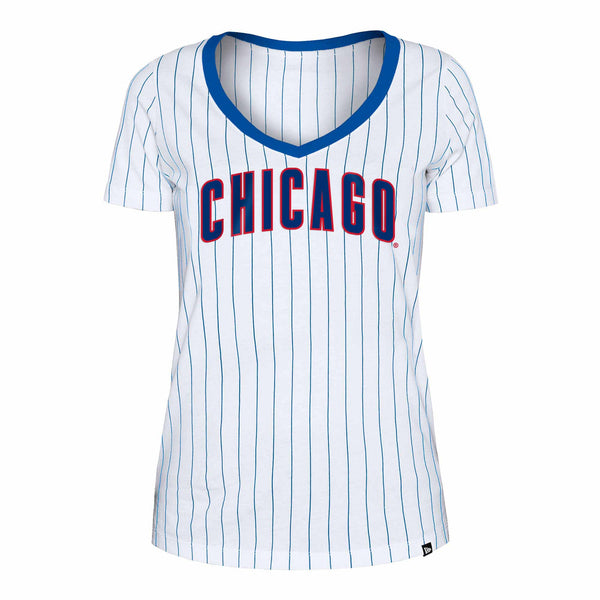 New Era Cap Chicago Cubs Ladies Pinstripe V-Neck T-Shirt Medium