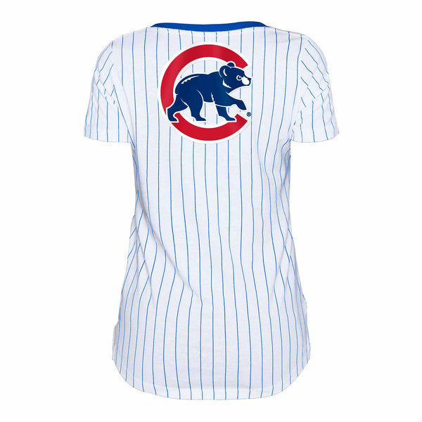Chicago Cubs Ladies Pinstripe V-Neck T-Shirt