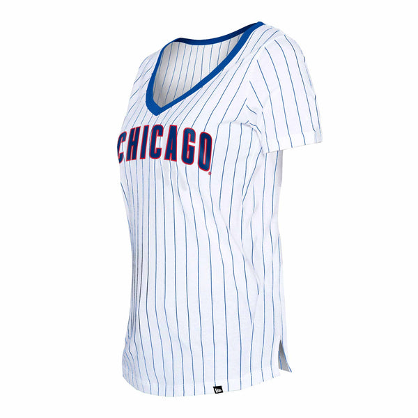 Chicago Cubs Ladies Iconic Biblend Pinstripe V-Neck T-Shirt