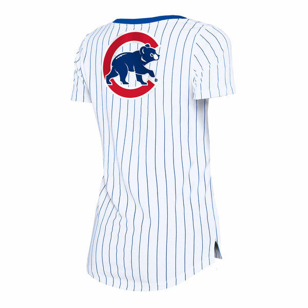 Chicago Cubs Ladies Pinstripe V-Neck T-Shirt