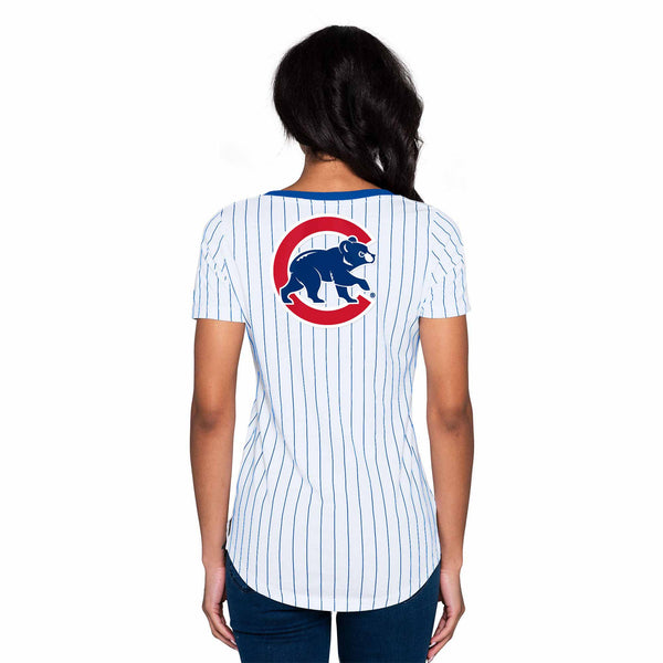 Chicago Cubs Ladies Pinstripe V-Neck T-Shirt