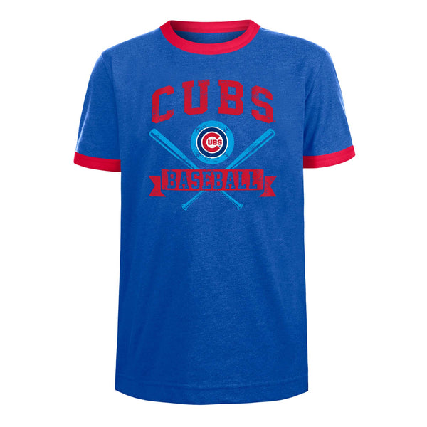 Chicago Cubs Youth Bullseye Crest Ringer T Shirt Wrigleyville Sports