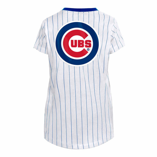 Chicago Cubs Youth Girls Pennant Bullseye Pinstripe T-Shirt